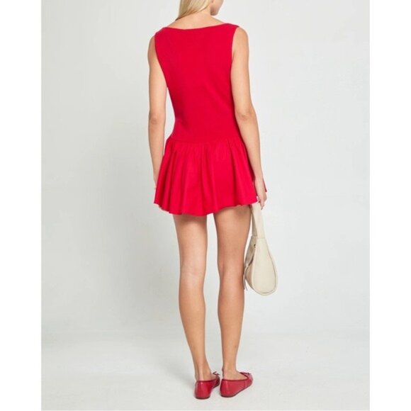NWT o.p.t Helene Mini Dress XS Red Sleeveless Combination Puff Flared Bubble - Picture 3 of 12